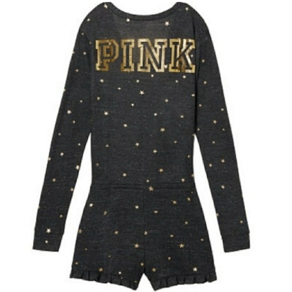Victoria's Secret PINK PJ Romper Thermal Ruffle Stars Snap Front Rare 2017 NWOT - Picture 4 of 10